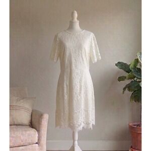 MSLG Floral Lace Midi Dress White Short Sleeve Scalloped Hem New Graduation Tea